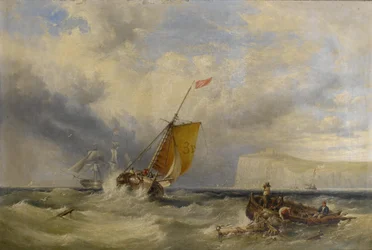 Pilot Cutter No. 3 Heading Back Inshore, with a Large Merchantman Hove-to Out in the Bay